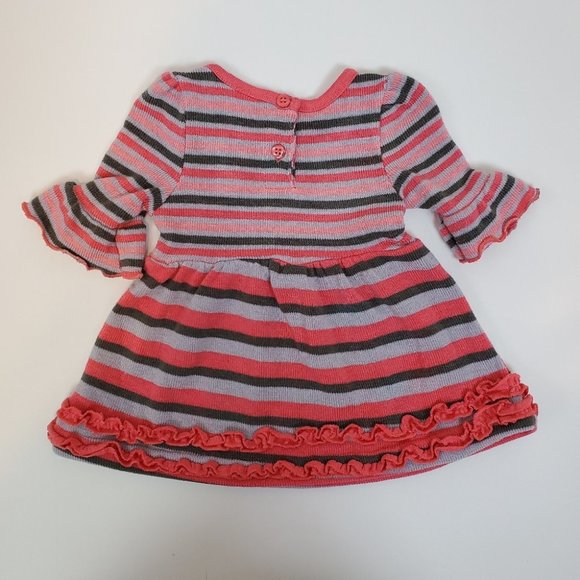 Little Lass Baby Sweater Dress Striped Pinks & Grays Size 6/9 MOS - Picture 2 of 5